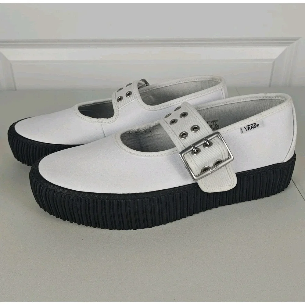 Vans Style 93 Chunky Creeper Platform Mary Jane Shoes White & Black Womens 8.5